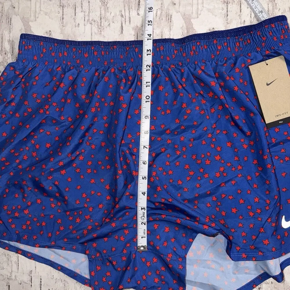 Nike Dri-FIT Women’s 1X Blue Red Star Print Running Shorts NWT Plus Size